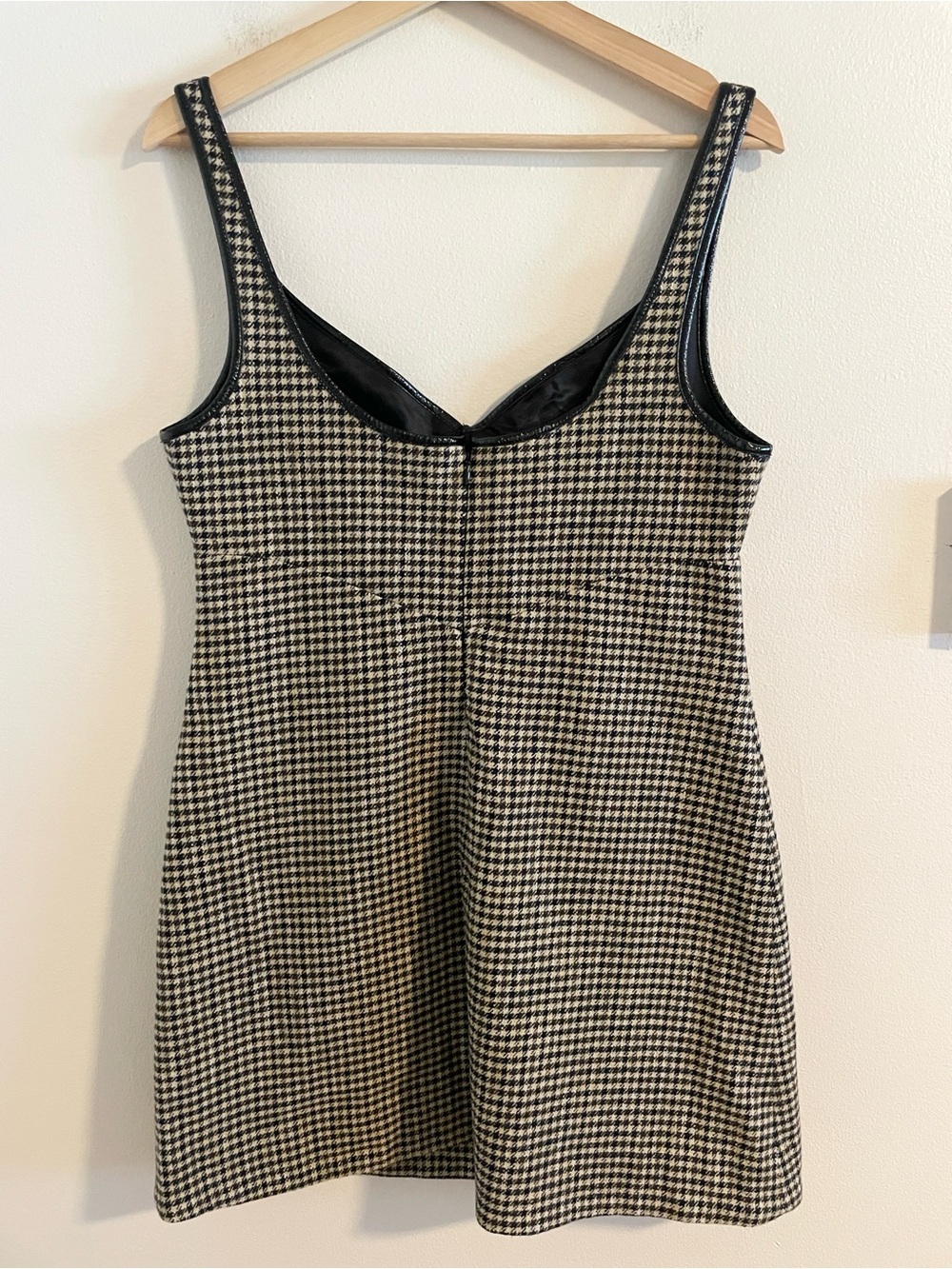 Alexa Chung Edwige Houndstooth Tweed Mini Dress Women’s Size 10 Patent Trim Bow - Picture 9 of 13